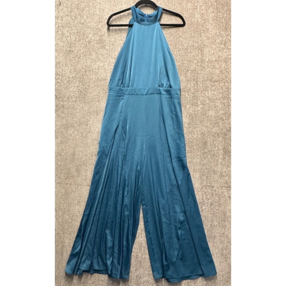 S Deer Satin Halter Wide Leg NWT S Deer Satin Palazzo Formal Teal Blue Women's L